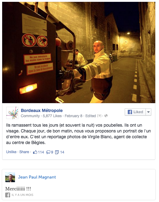 Post Facebook de Bordeaux Métropole