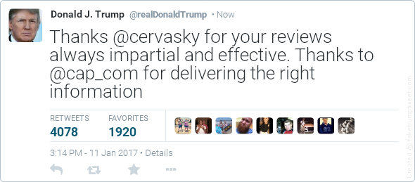 Capture écran d'un tweet attribué à Donald Trump